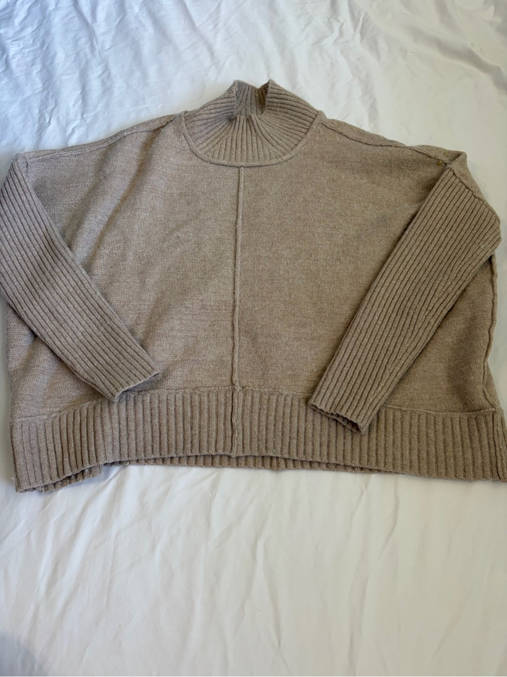 Anthropologie Maeve Mock Neck Oversized Pullover Sweater Beige Size M